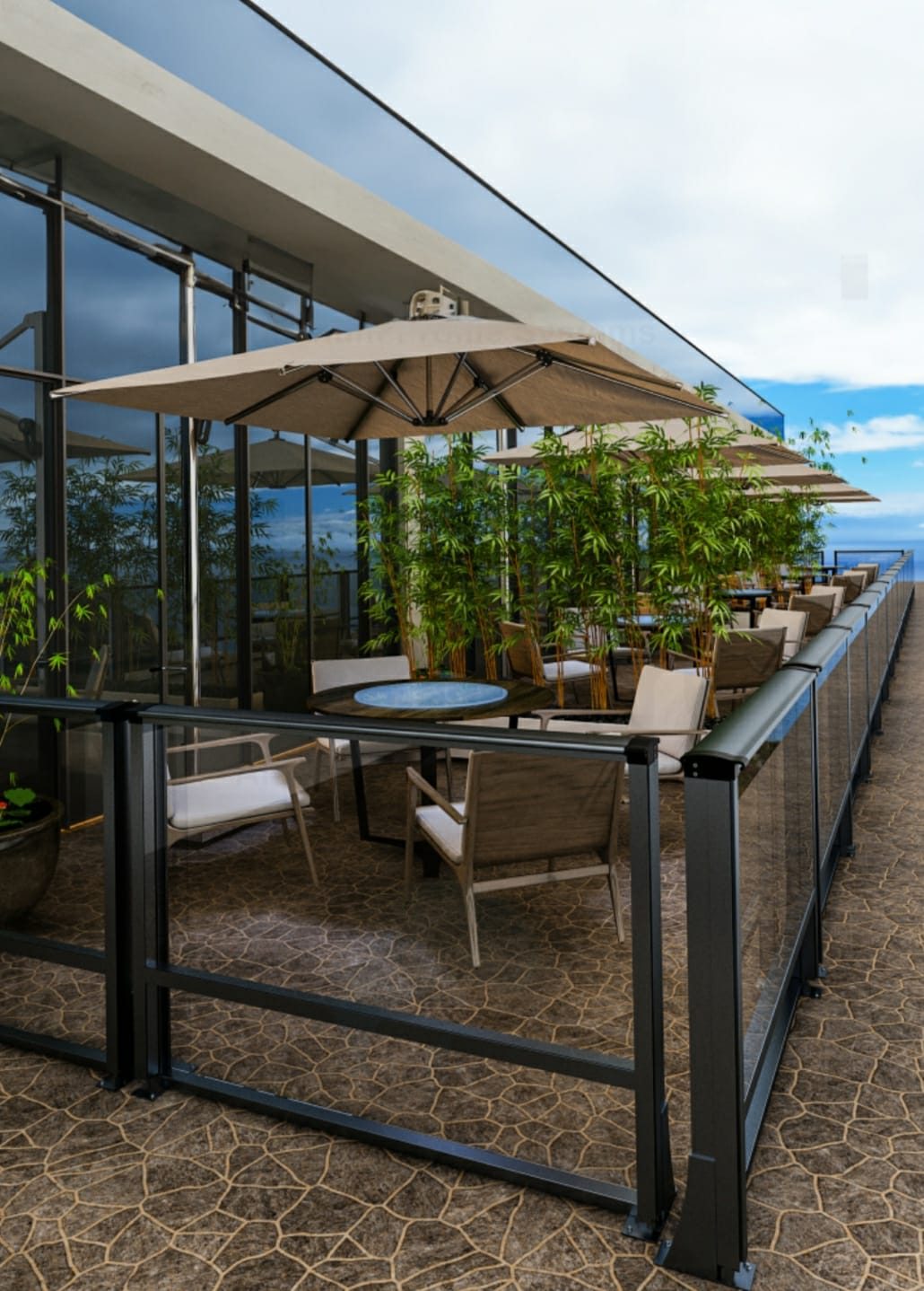 Deniz manzaralı giyotin cam balkon ve teras uygulaması
